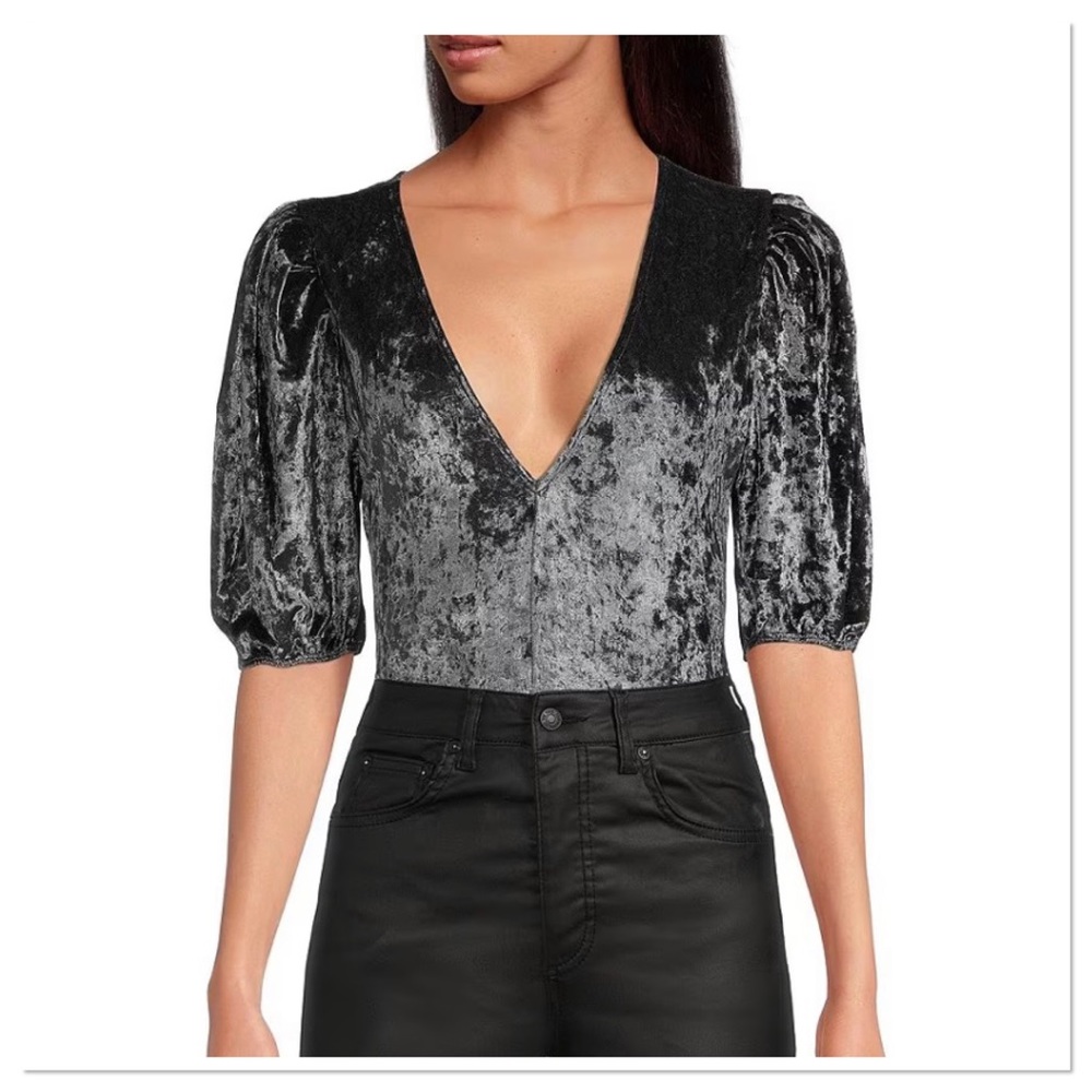 Women’s Free People Don’t You Wish Velvet Plunging V-Neck Bodysuit XS NWT